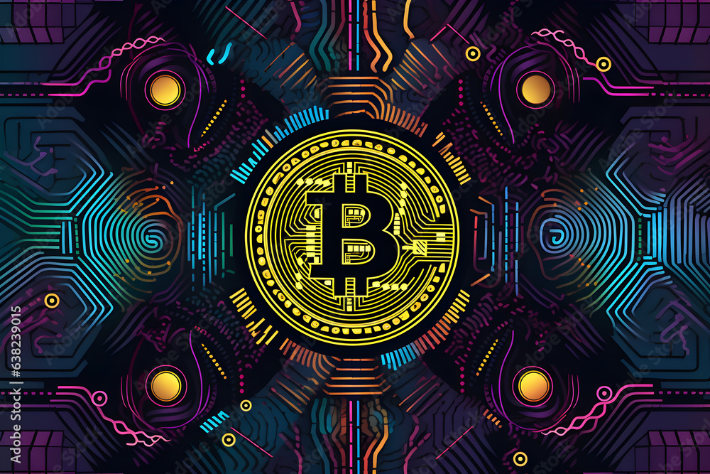 bitcoin abstract crypto currency neon lines art illustration background