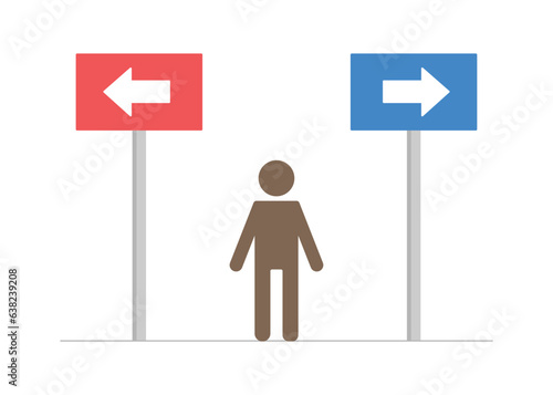 man making decision on two directions choice