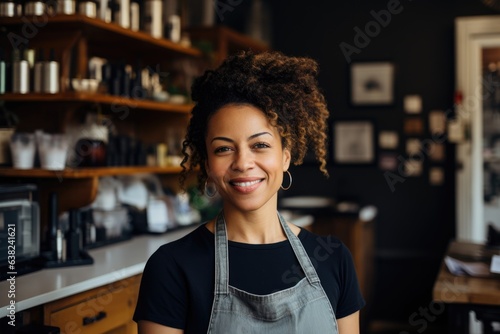 Smiling portrait of a young female african small business owner standing in her store