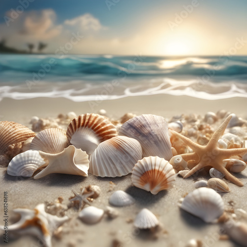 Beach, sunrise, clouds, pastel colors, gorgeous sparkling shells