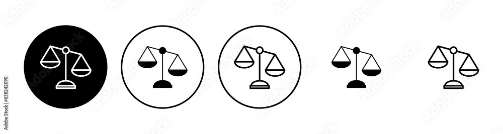 Scales icon set. Weight scale icon. Law scale icon. Justice Scales icon set. Weight scale icon. Law scale icon. Justice