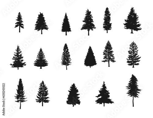 Set of pine tree silhouettes  fir forest tree 