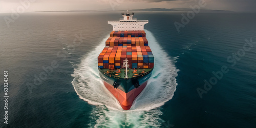 aerial shot of container ship - Generative AI