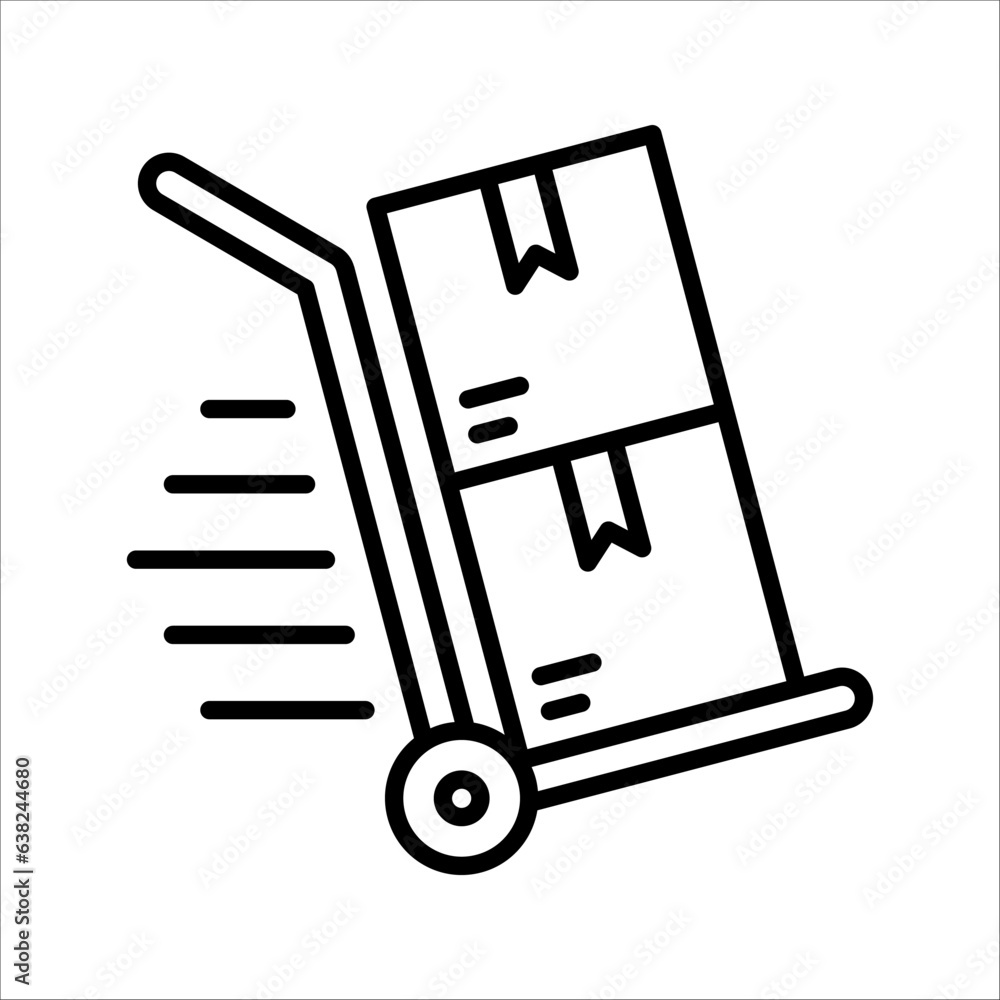 Delivery packages on a trolley icon, fast delivery symbol, vector illustration on white background Delivery packages on a trolley icon, fast delivery symbol, vector illustration on white background