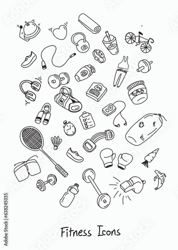 Fitness icons doodle  hand drawn  doodle icon pack