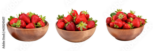 three wooden bowls filled with strawberries sitting on top of a white surface. generative ai