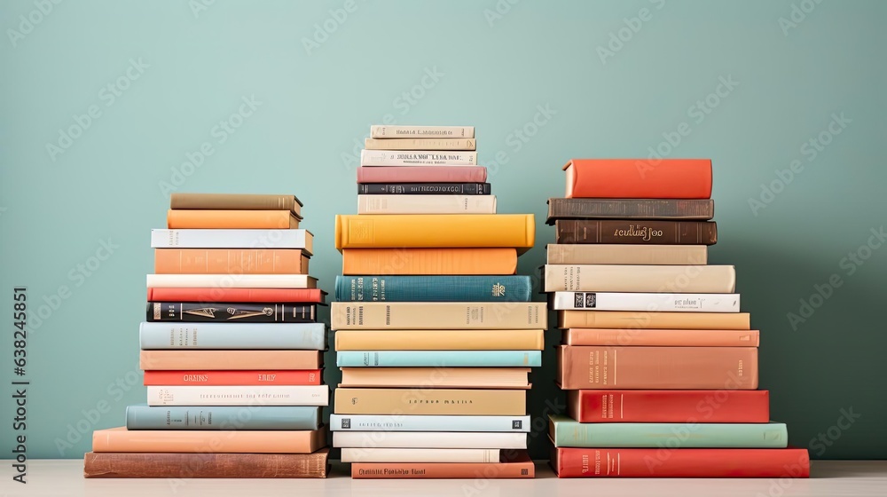 front view pile of books on minimalistic background or stock of books for world book day background front view pile of books on minimalistic background or stock of books for world book day background