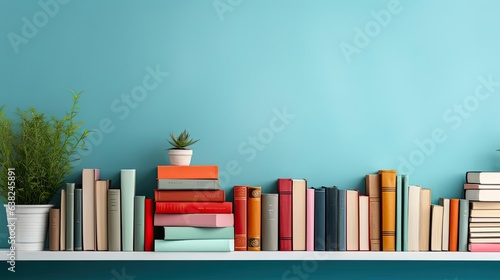 front view pile of books on minimalistic background or stock of books for world book day background