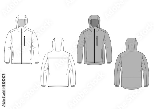 パーカージャケット　ウィンドブレーカーのハンガーイラスト　flat sketch front and back セットインスリーブ