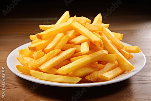french fries on white with wooden background
