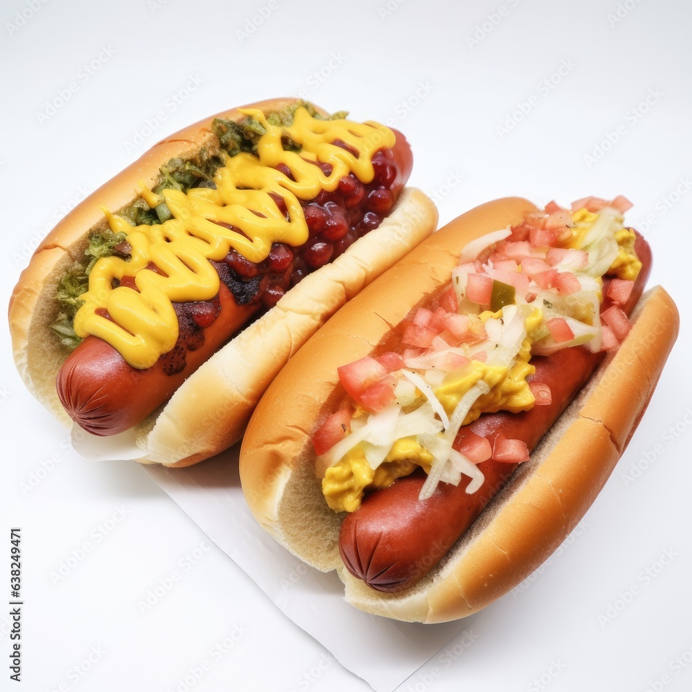 hot dog with mustard and ketchup on white background hot dog with mustard and ketchup on white background