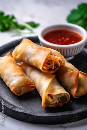 fried egg rolls | spring rolls with chili sauce