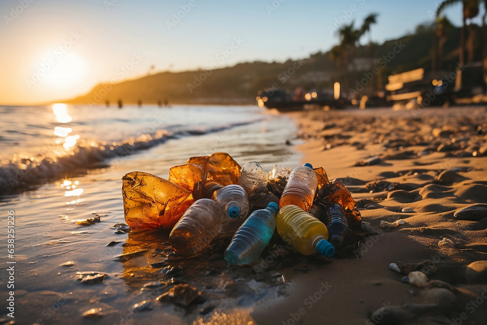 Rubbish on the beach. Recycling in the beach. Sustainability Generative AI.