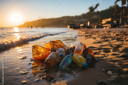 Obraz na płótnie Rubbish on the beach. Recycling in the beach. Sustainability Generative AI. w salonie