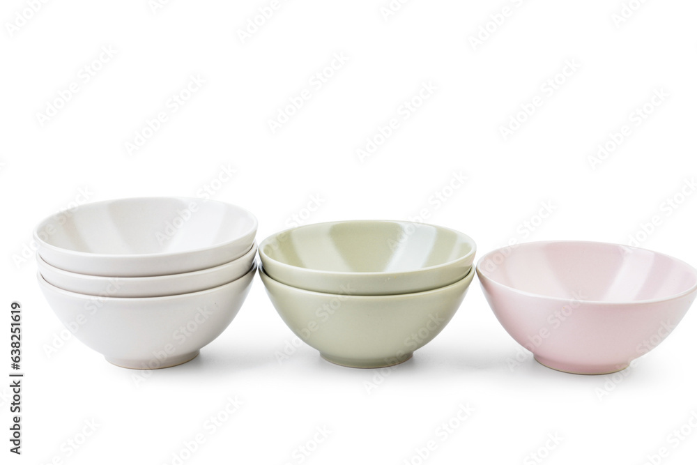 Set of color bowls on white background Set of color bowls on white background
