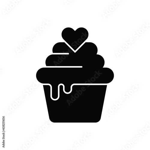 Cupcake with heart icon. Valentines day cupcakes icon cute sweets food. Party homemade muffin with heart, text love, arrow, strawberry. vector illustration