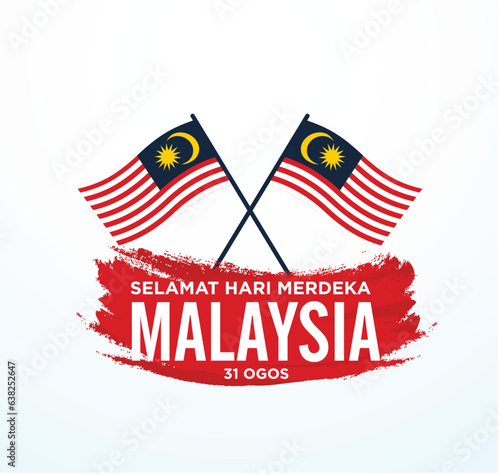 Selamat Hari Kebangsaan Malaysia. 31 Ogos (Translate:  Happy National Day of Malaysia. August 31). Vector Illustration and Logo.