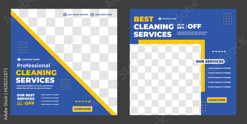 Cleaning service social media post banner template, Cleaning service marketing post banner design. Corporate office and house cleaning service business promotion social media post template