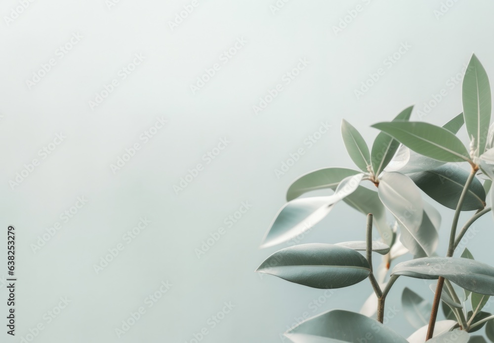 Cool, clean, fresh Minimalist leaves on a pale green flat background wall — Plants — interior design graphic resource with film grain realism Cool, clean, fresh Minimalist leaves on a pale green flat background wall — Plants — interior design graphic resource with film grain realism