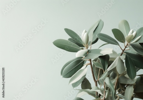 Cool, clean, fresh Minimalist leaves on a pale green flat background wall — Plants — interior design graphic resource with film grain realism