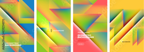 Set of abstract backgrounds - overlapping triangles with fluid gradients design. Collection of covers, templates, flyers, placards, brochures, banners