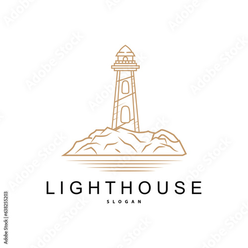 Foto Lighthouse Logo, Beacon Vector Modern Simple Beach Searchlight Tower, Symbol Ill