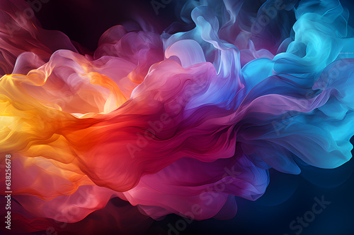 Background with scattered colorful smokescreen, minimalist black background. Generative AI