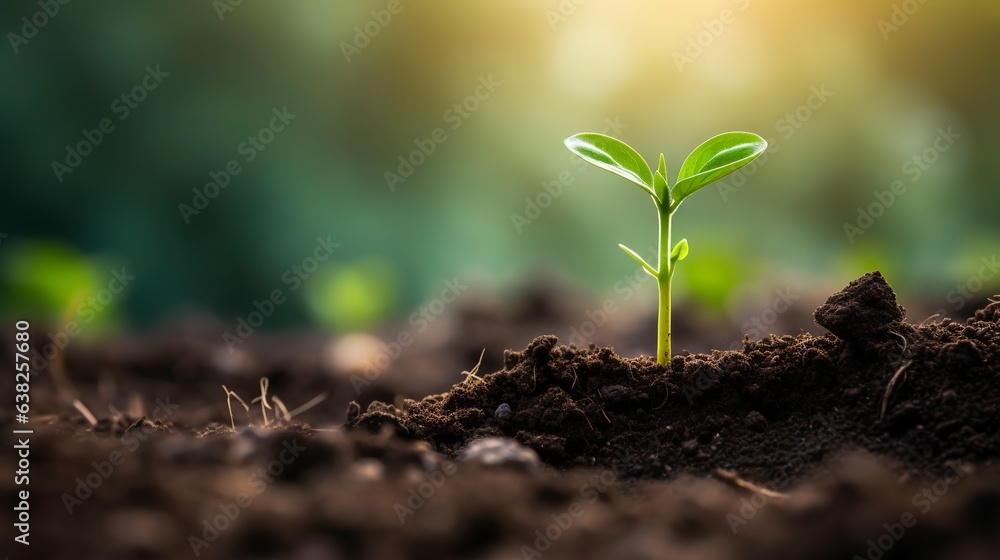 Fototapeta premium From the rich soil, seedlings are emerging with an entrepreneurial growth arrow.concept of business development, success, and expansion. Generative AI.