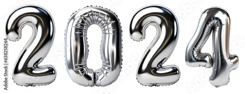 silver chrome balloon shaped number 2025 isolated on transparent background ,generative ai