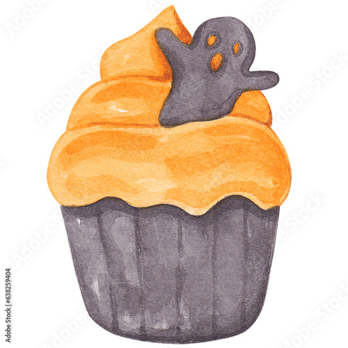 cupcake halloween watercolor illustration design