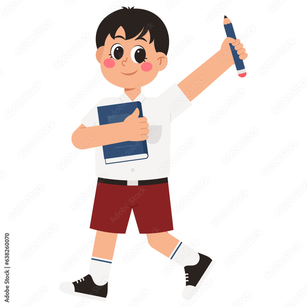 Schoolboy Carrying Books And Pens Illustration Schoolboy Carrying Books And Pens Illustration
