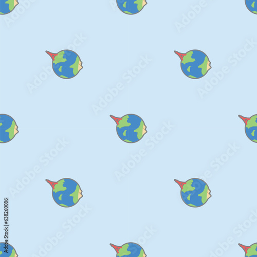 globe with eiffel tower and pyramid cartoon seamless pattern in light background