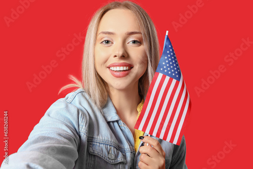 Young woman with USA flag t...