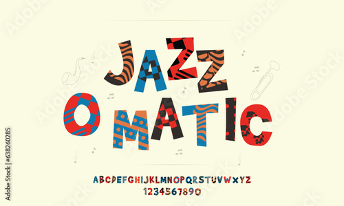 Elegant, classic, modern font, Designs. Typography blues and jazz decorative vintage concept. vector illustration. with a touch of artistic pattern that is different in each letter and number.
