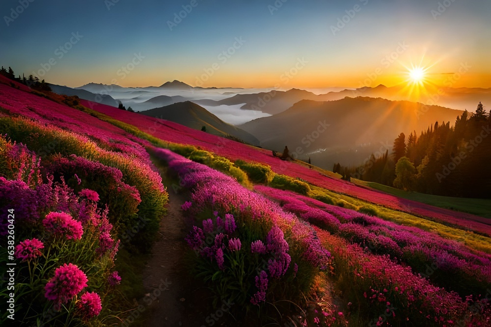 lavender field at sunset and generated AI lavender field at sunset and generated AI