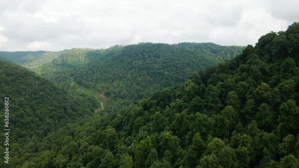 West Virginia Mountains in Appalachian Mountain Range Descending Aerial View West Virginia Mountains in Appalachian Mountain Range Descending Aerial View