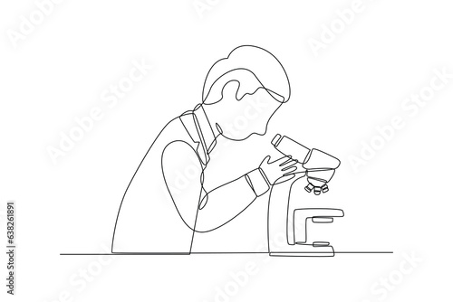 One continuous line drawing of Chemistry and physics laboratory equipment concept. Doodle vector illustration in simple linear style. 