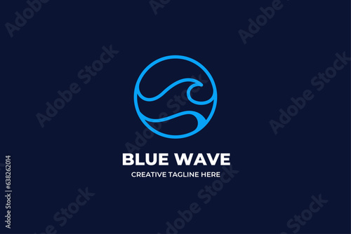 Blue wave monoline illustration logo