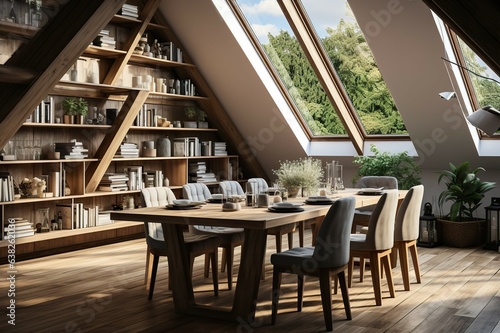 Wallpaper Mural The interior of the Scandinavian-style kitchen with dining table and shelf screen has a vintage atmosphere with light shining from the modern roof. Torontodigital.ca