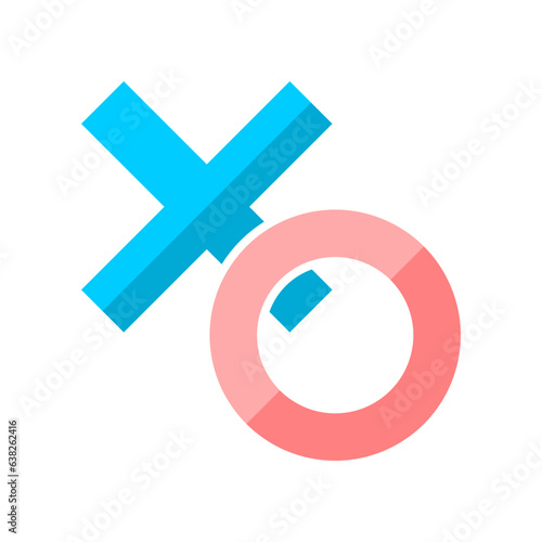 Blue pink tic tac toe xoxo game icon flat vector design