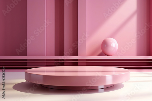Obraz na płótnie Minimalist abstract background with podium for photo products, in pink color. AI generative. w salonie