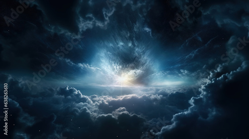 A Single Bright Star Shines Through Casting A Beam of Light on to a Turbulent Backdrop A Swirling Nebula Clouds of Thunderstorm AI Generative