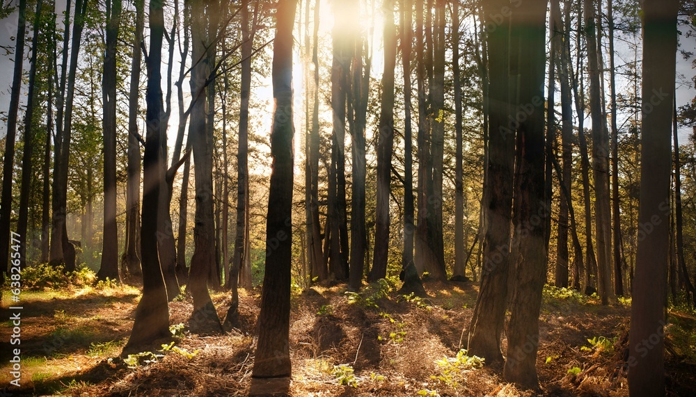 Obraz premium sunset in the woods forest ai generative