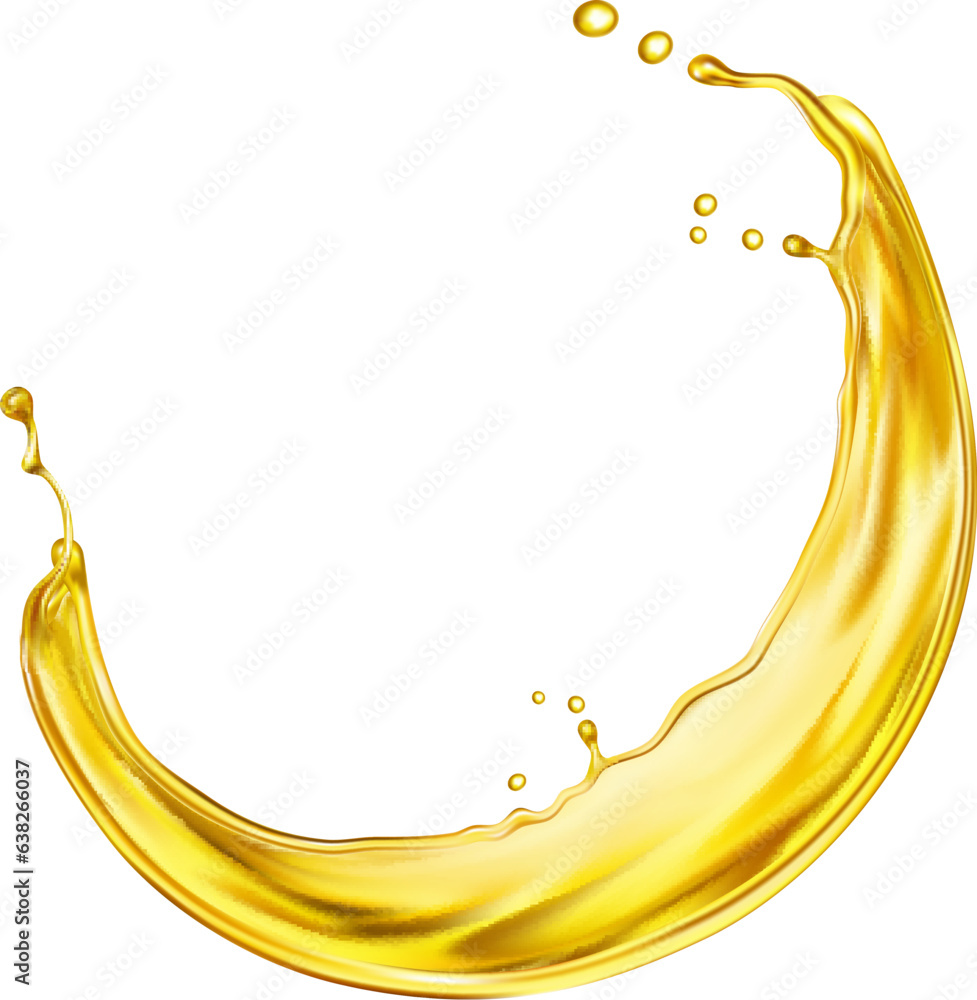 Liquid beer, oil or juice swirl splash with transparent flow wave