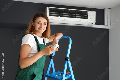 Female technician switching...