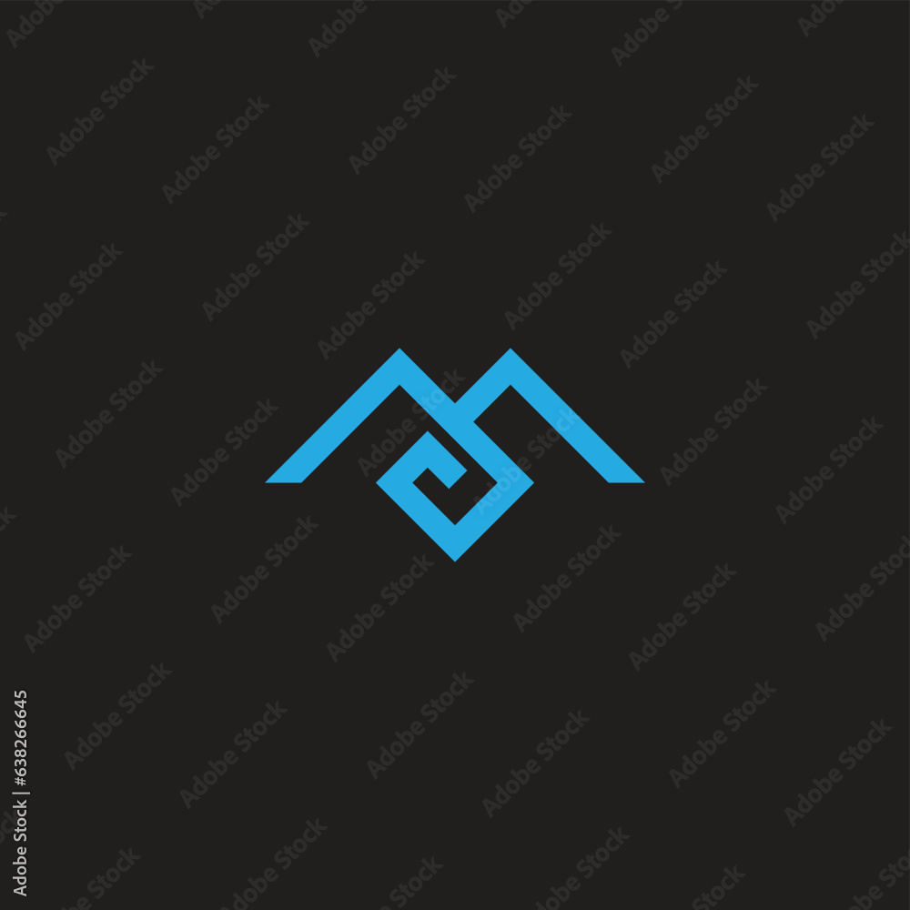 letter m blue mountain diamond line logo vector letter m blue mountain diamond line logo vector