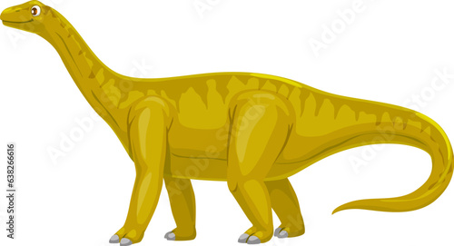 Vulcanodon dinosaur cheerful cartoon character. Paleontology animal, extinct lizard or Jurassic era dinosaur cheerful vector personage. Prehistoric reptile funny mascot or Vulcanodon comical character