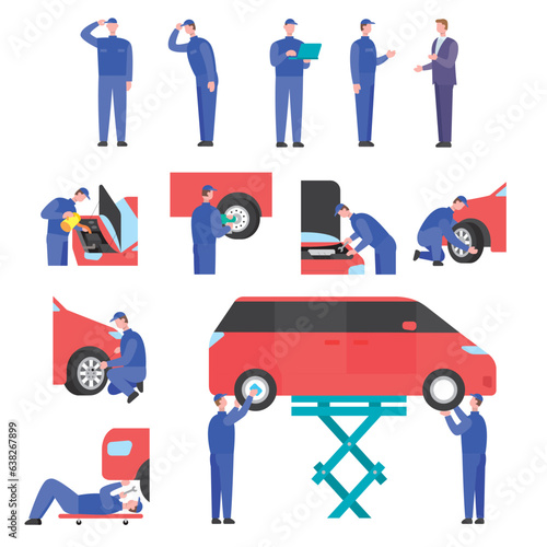 Illustration maintaining a car/車を整備しているイラスト