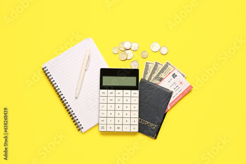 Calculator, passport, fligh...