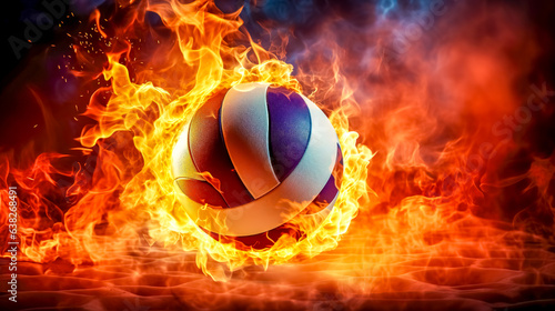 volleyball ball on fire on the court